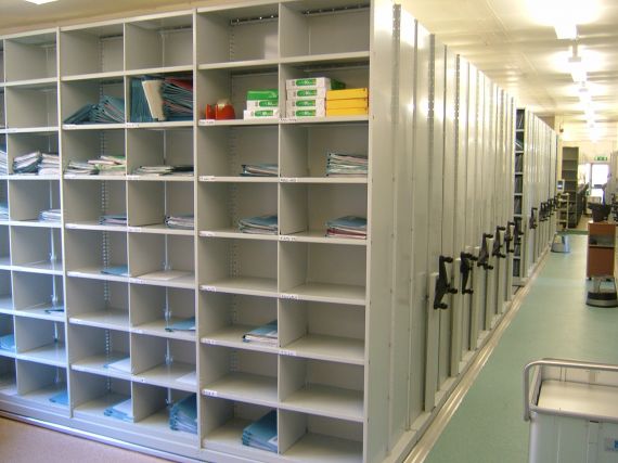Mobile shelving for storing medical records